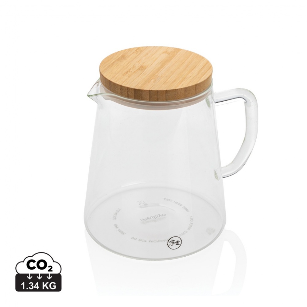 Logo trade promotional items image of: Ukiyo borosilicate glass carafe with bamboo lid 1.2L