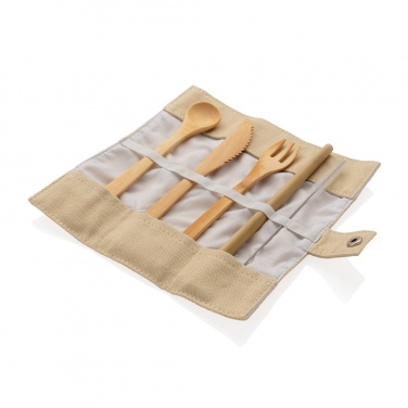 Logo trade promotional merchandise image of: Reusable bamboo travel cutlery set