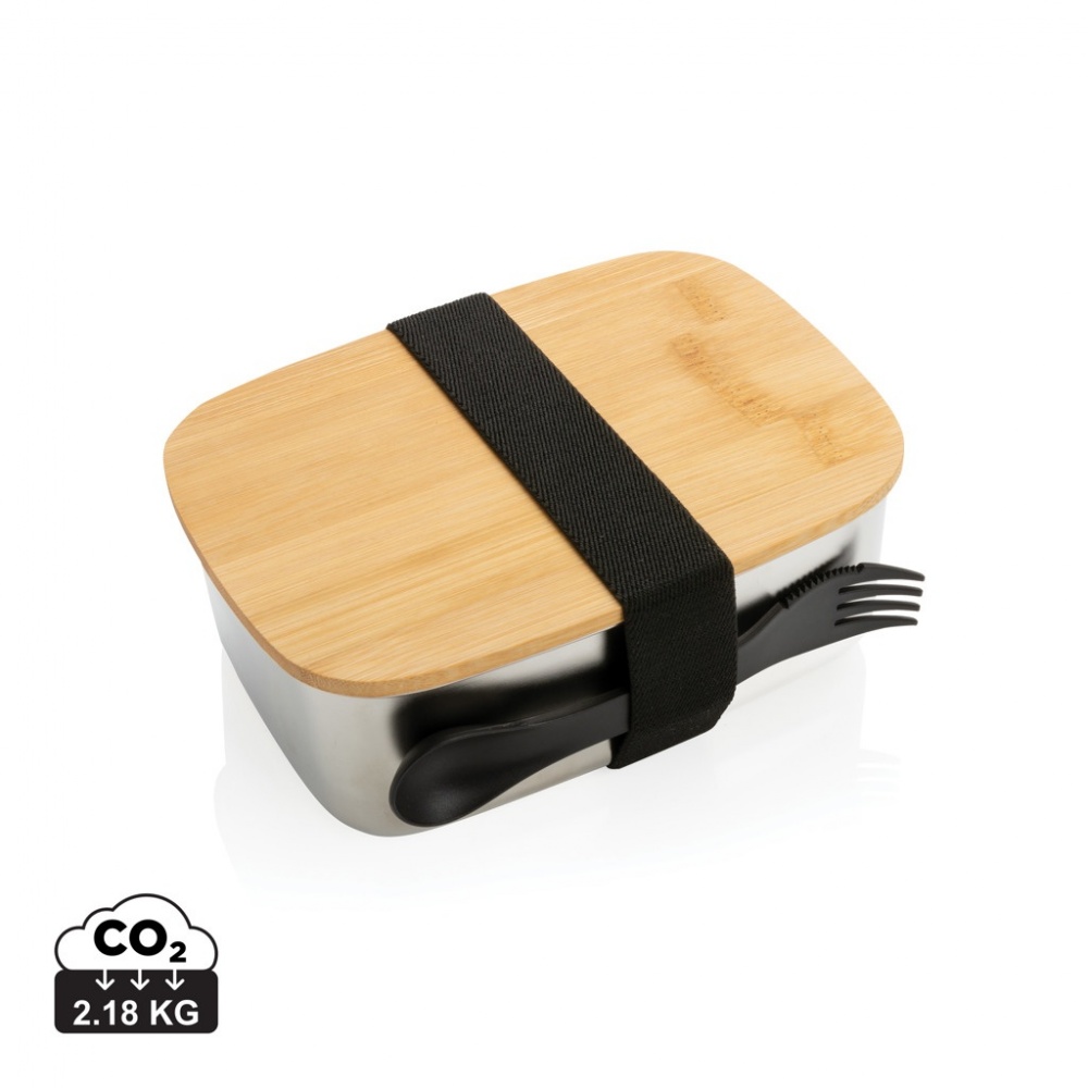 Logotrade promotional giveaway image of: Stainless steel lunchbox with bamboo lid and spork