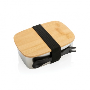 Logo trade promotional giveaways image of: Stainless steel lunchbox with bamboo lid and spork