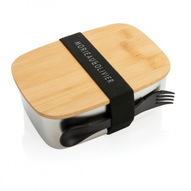 Logo trade promotional giveaway photo of: Stainless steel lunchbox with bamboo lid and spork