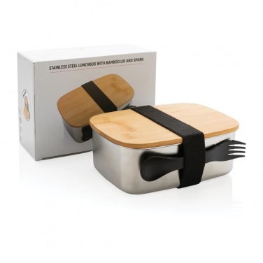 Logo trade promotional items picture of: Stainless steel lunchbox with bamboo lid and spork