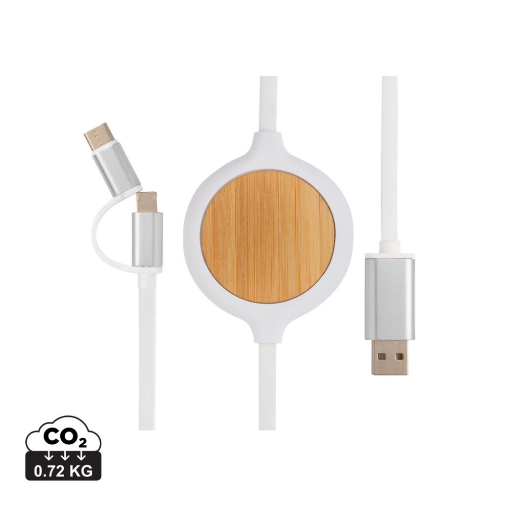 Logo trade business gift photo of: 3-in-1 cable with 5W bamboo wireless charger