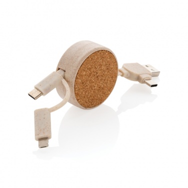 Logotrade promotional item image of: Cork and Wheat 6-in-1 retractable cable