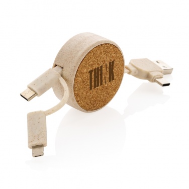 Logotrade promotional item picture of: Cork and Wheat 6-in-1 retractable cable