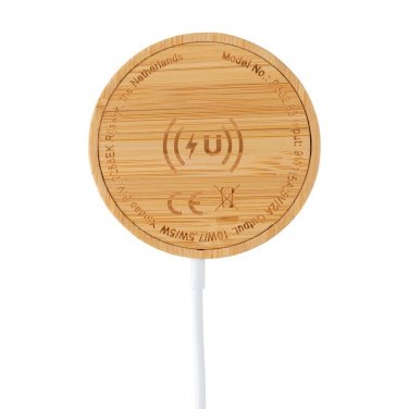 Logo trade promotional products image of: 10W bamboo magnetic wireless charger