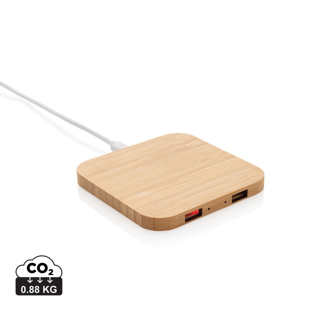 Logo trade corporate gifts picture of: Bamboo 5W wireless charger with USB