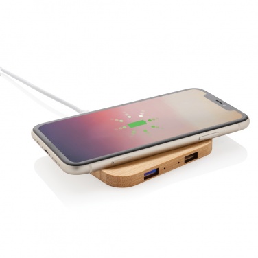 Logo trade promotional items image of: Bamboo 5W wireless charger with USB