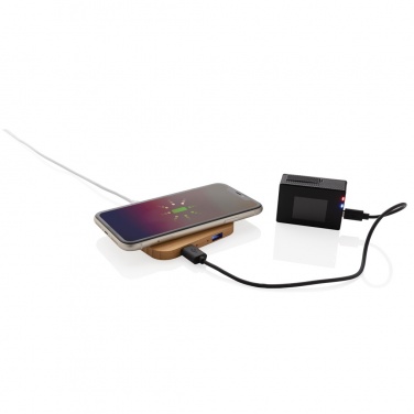 Logo trade promotional items image of: Bamboo 5W wireless charger with USB