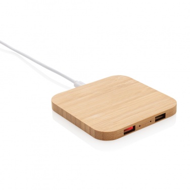 Logo trade promotional products image of: Bamboo 5W wireless charger with USB