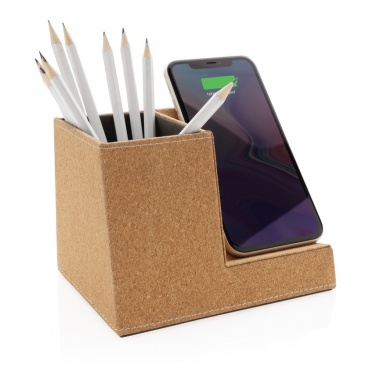 Logo trade promotional merchandise photo of: Cork pen holder and 5W wireless charger