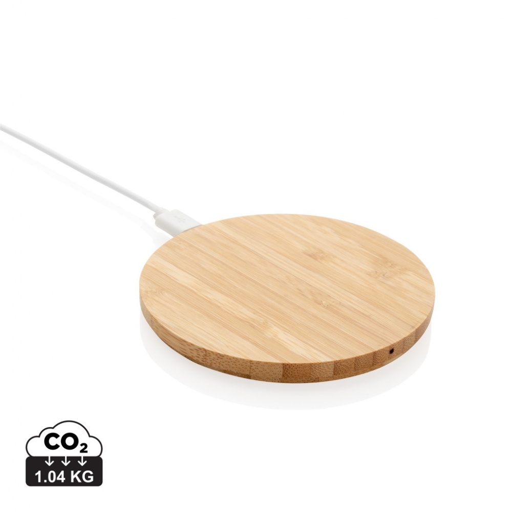 Logo trade advertising products image of: Bamboo 5W round wireless charger