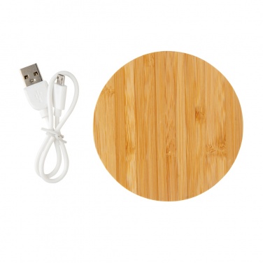 Logo trade advertising products image of: Bamboo 5W round wireless charger