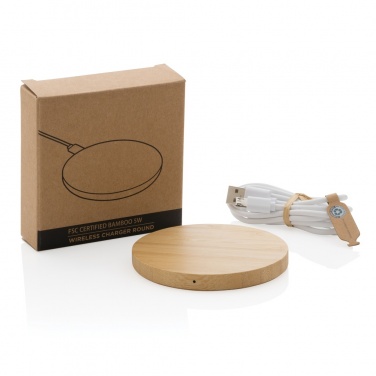 Logotrade promotional item picture of: Bamboo 5W round wireless charger