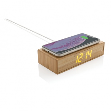 Logo trade corporate gifts picture of: Bamboo alarm clock with 5W wireless charger