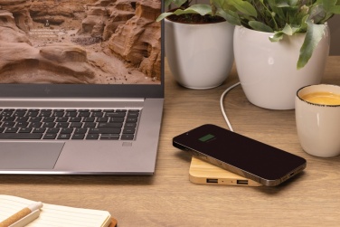 Logo trade corporate gifts picture of: Bamboo 10W wireless charger with USB