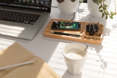 Logotrade promotional giveaway picture of: Bamboo desk organiser 10W wireless charger