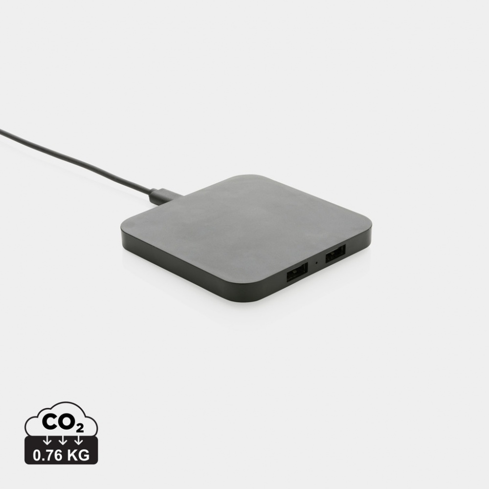 Logo trade promotional items image of: RCS recycled plastic 10W Wireless charger with USB Ports