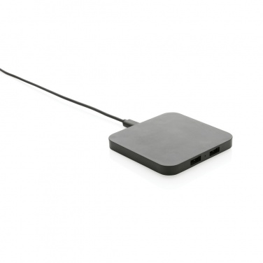 Logo trade promotional item photo of: RCS recycled plastic 10W Wireless charger with USB Ports