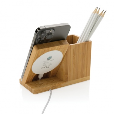 Logo trade corporate gift photo of: Calgary bamboo 10W wireless charger