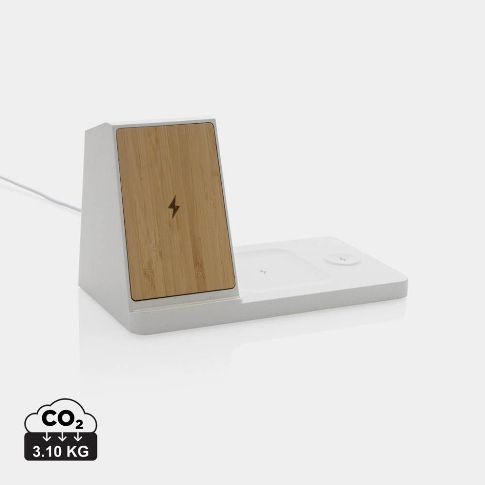 Logotrade promotional gift picture of: Ontario recycled plastic & bamboo 3-in-1 wireless charger