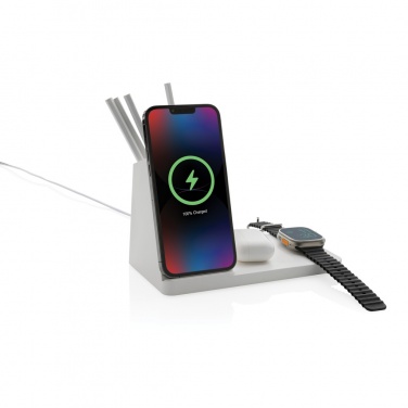 Logo trade promotional merchandise image of: Ontario recycled plastic & bamboo 3-in-1 wireless charger