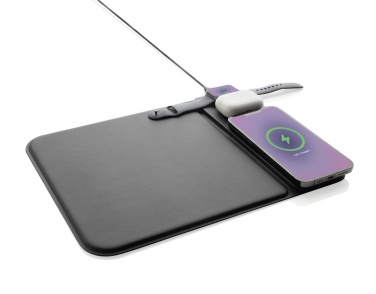 Logo trade advertising products picture of: Swiss peak RCS recycled PU 15W 3 in 1 charging mousepad