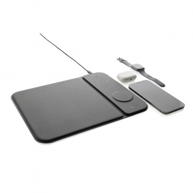 Logo trade promotional giveaways image of: Swiss peak RCS recycled PU 15W 3 in 1 charging mousepad