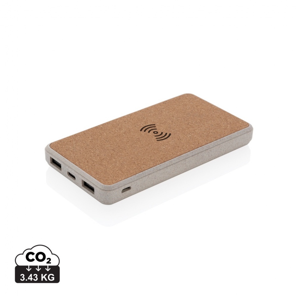 Logo trade promotional gifts picture of: Cork and Wheat Straw 8.000 mAh 5W wireless powerbank