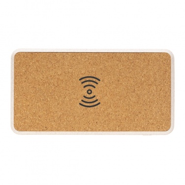 Logo trade corporate gifts image of: Cork and Wheat Straw 8.000 mAh 5W wireless powerbank