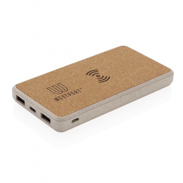 Logo trade promotional product photo of: Cork and Wheat Straw 8.000 mAh 5W wireless powerbank