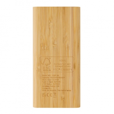 Logo trade promotional gift photo of: Bamboo 8.000 mAh 5W wireless powerbank