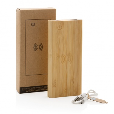 Logo trade promotional items image of: Bamboo 8.000 mAh 5W wireless powerbank