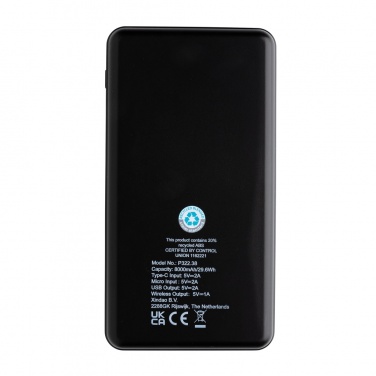 Logo trade promotional products picture of: RCS recycled plastic 8000 mAh Wireless Powerbank