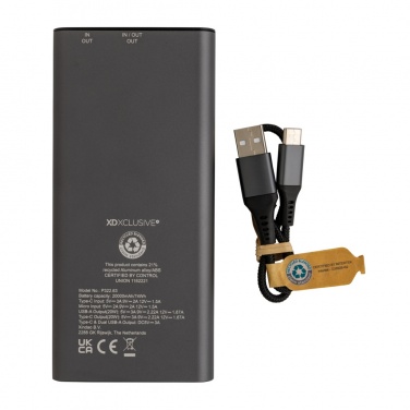 Logo trade promotional merchandise image of: Terra RCS recycled 20W aluminium powerbank 20.000 mAh