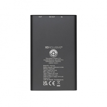 Logo trade promotional products image of: Terra RCS recycled aluminium 5000 mAh powerbank 5W wireless