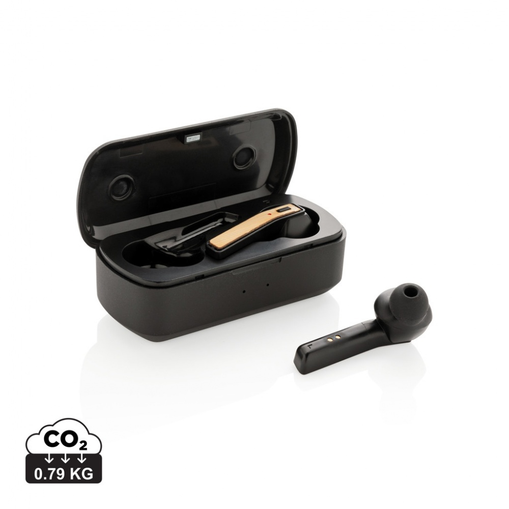 Logotrade promotional product image of: Bamboo Free Flow TWS earbuds in case