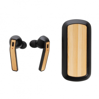 Logo trade promotional merchandise image of: Bamboo Free Flow TWS earbuds in case