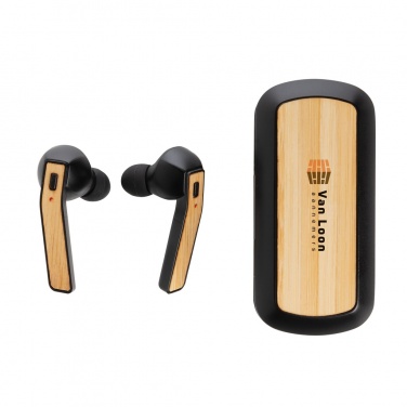 Logo trade promotional gifts picture of: Bamboo Free Flow TWS earbuds in case