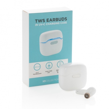 Logo trade promotional items image of: TWS earbuds in UV-C sterilising charging case