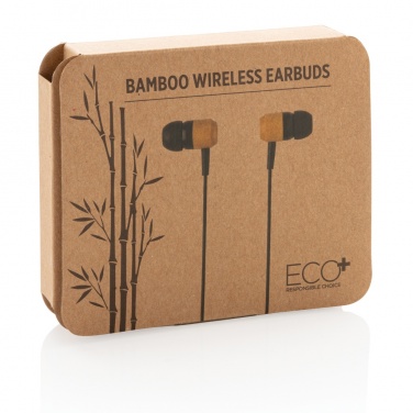 Logo trade promotional products image of: Bamboo wireless earbuds