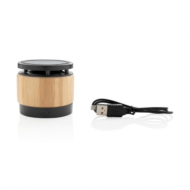 Logo trade advertising products image of: Bamboo wireless charger speaker