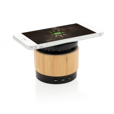 Logotrade corporate gift picture of: Bamboo wireless charger speaker