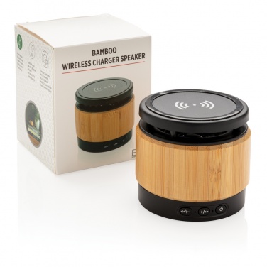 Logotrade advertising products photo of: Bamboo wireless charger speaker