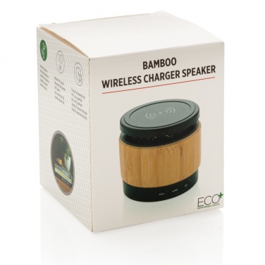 Logotrade corporate gift picture of: Bamboo wireless charger speaker