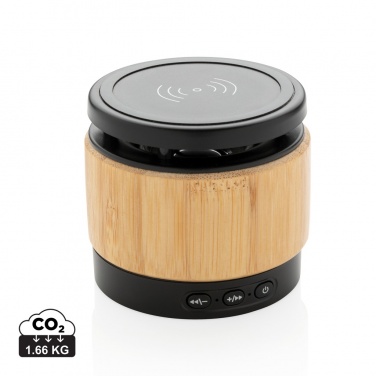 Logo trade promotional items image of: Bamboo wireless charger speaker