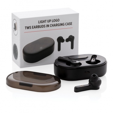 Logo trade advertising product photo of: Light up logo TWS earbuds in charging case