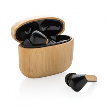 Logo trade promotional giveaways image of: Bamboo TWS earbuds with RCS recycled plastic