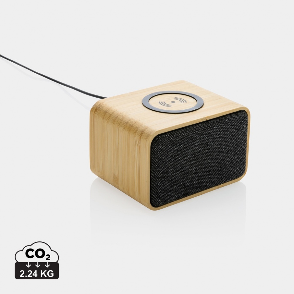 Logo trade advertising products picture of: RCS Rplastic 3W speaker with bamboo 5W wireless