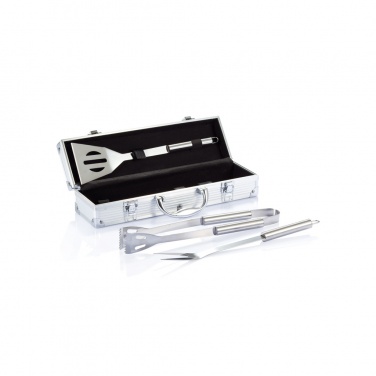 Logo trade promotional giveaways image of: 3 pcs barbecue set in aluminium box